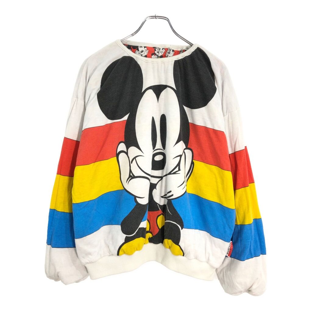 80年代 Disney ディズニー MICKEY&CO ミッキーマウス リバーシブル スウェット キャラクター 総柄(メンズ XL相当)中古 古着 V5334 80年代 Disney ディズニー MICKEY&CO ミッキーマウス リバーシブル