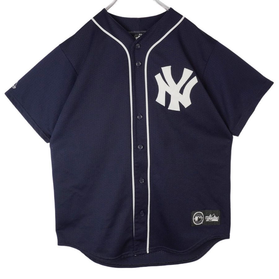 USA製MajesticマジェスティックMLBニューヨークヤンキースNewyorkYankeesゲームシャツベースボールシャツユニフォーム紺ネイビー野球め#2 JETERワッペンナンバリングvintageヴィンテージ40119