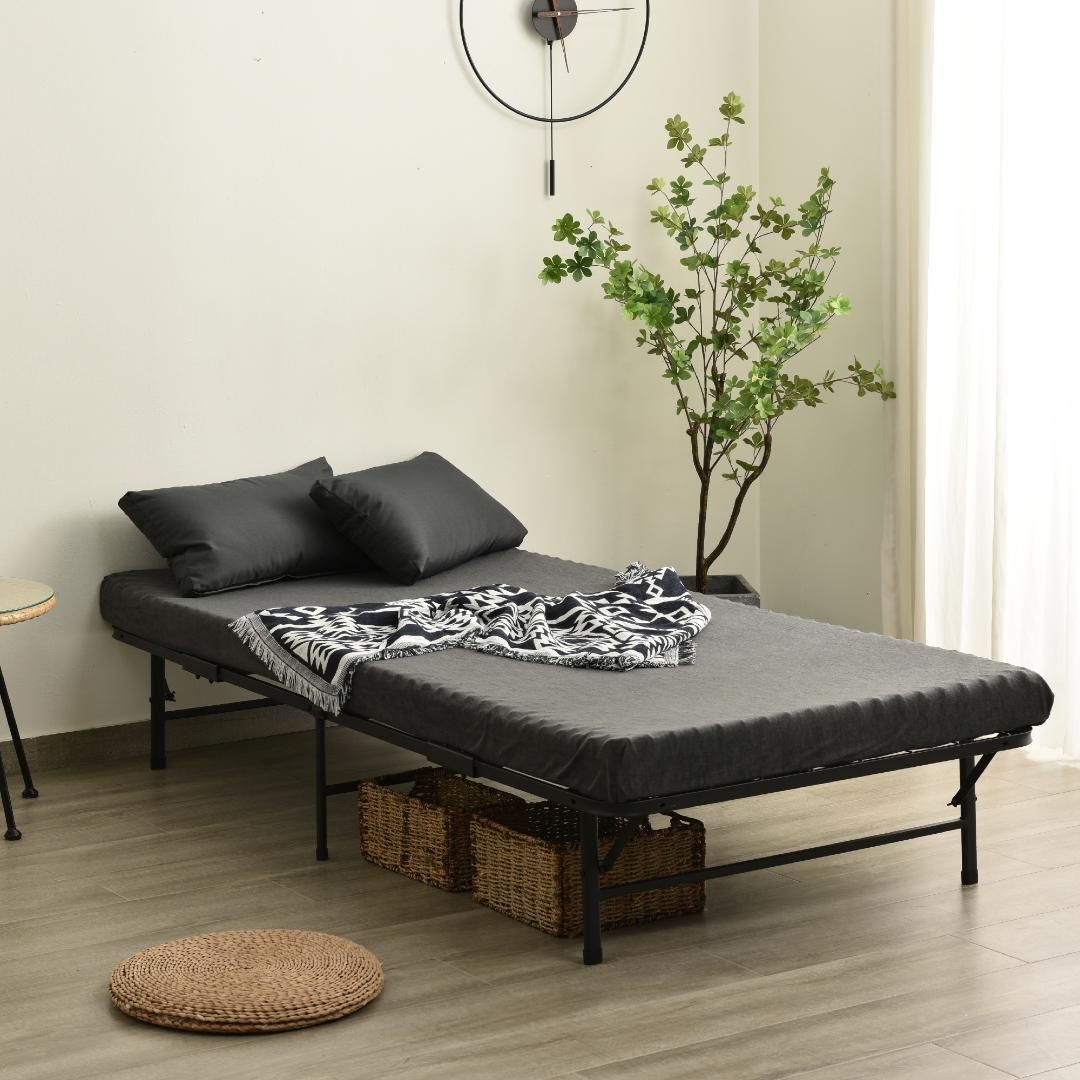 折りたたみベッド 小売 シングル キャスター付 200kg耐荷重 グレー 幅