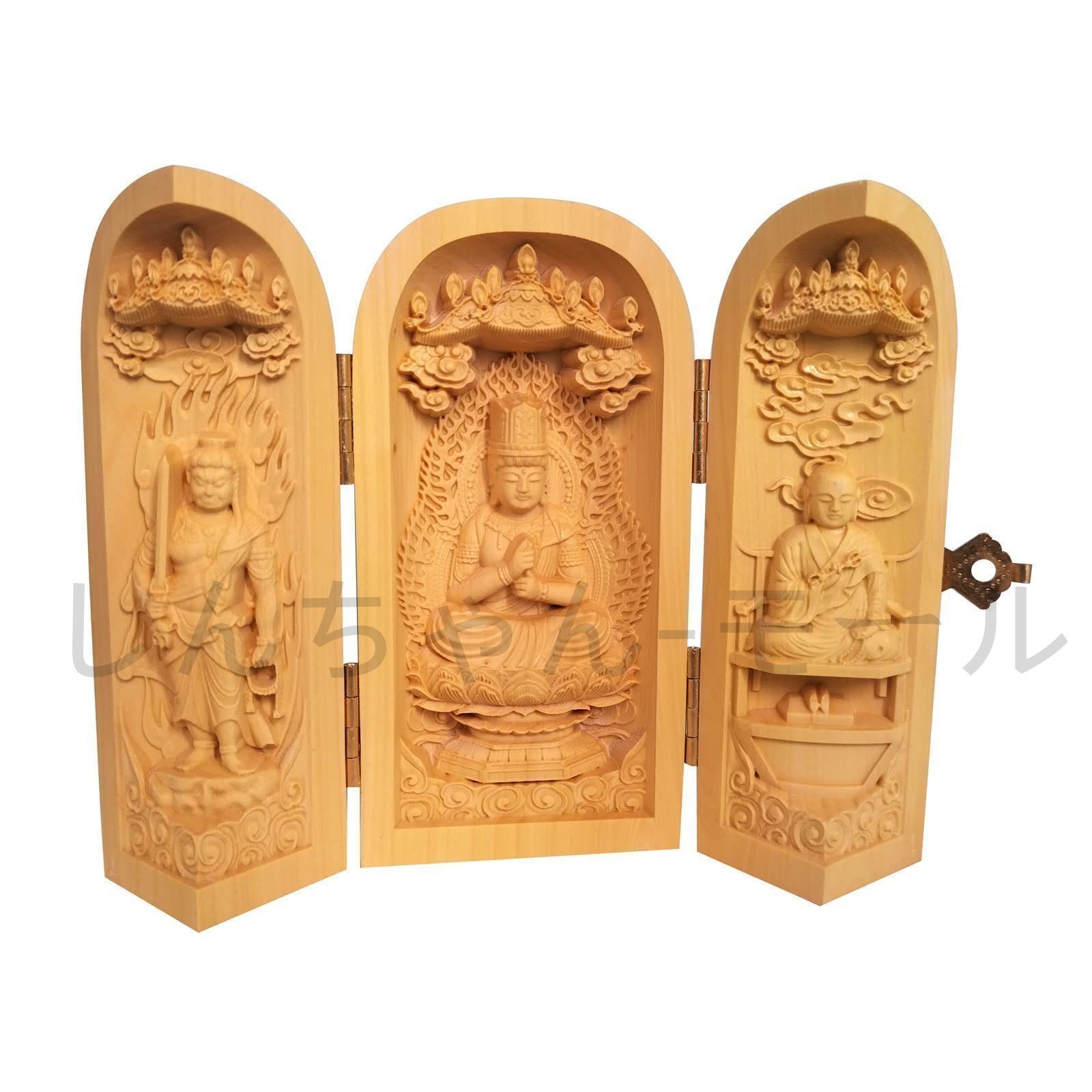 【修縁堂】密教 真言宗 不動明王 切金 木彫り 仏師彫り 仏教工芸品 修縁堂】木彫り 仏像 不動明王座像 彩繪 本金 切金 彫刻 一刀彫