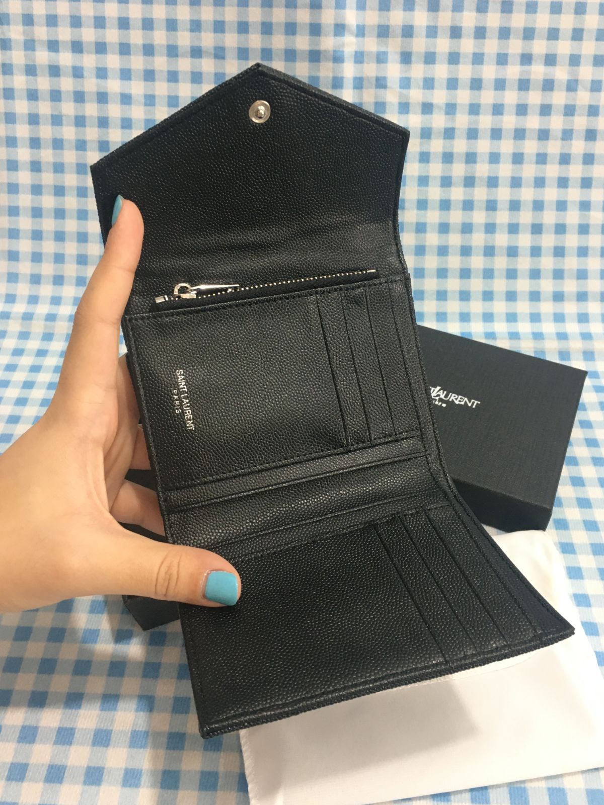 YSL イヴサンローラン ミニ財布 三つ折り財布 ブラック シルバー金具