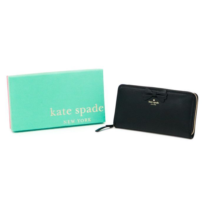 ケイトスペード Kate Spade ブルックサイド プレイス レイシー ラウンドジップ ウォレット レザー PWRU5065 長財布 ラウンドファスナー ロングウォレット リボンモチーフ レディース ブラック 美品 中古 mar02009 ケイトスペード Kate Spade ブルックサイド プレイス レイシー