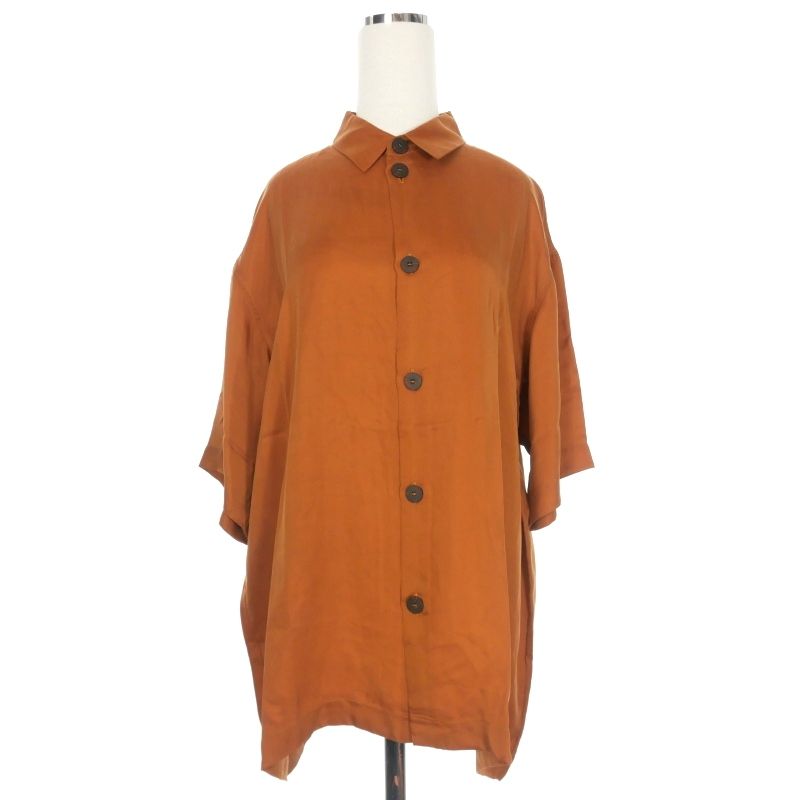 未使用品 スタジオニコルソン STUDIO NICHOLSON PIERO SATIN CUPRO SHORT SLEEVE SHIRT シャツ ブラウス 半袖 0 ブラウン 茶 SNW-570 国内 スタジオニコルソン STUDIO NICHOLSON PIERO SATIN CUPRO SHORT
