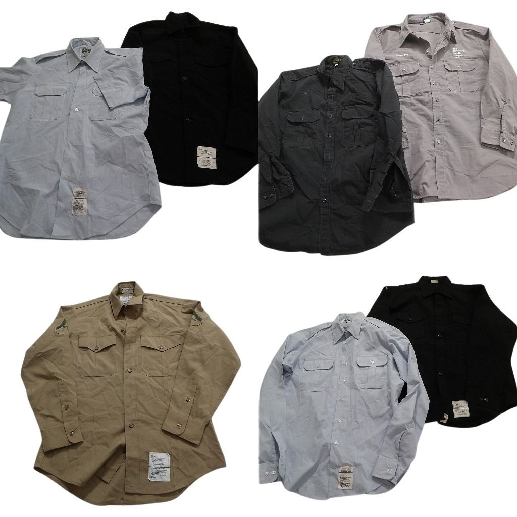 古着卸 まとめ売り 米軍実物 民間 MIX シャツ USミリタリー 7枚セット (メンズ Ｌ /2XL /15½ /16 /17 /17½ ) ワッペン 中古 古着 MY1512