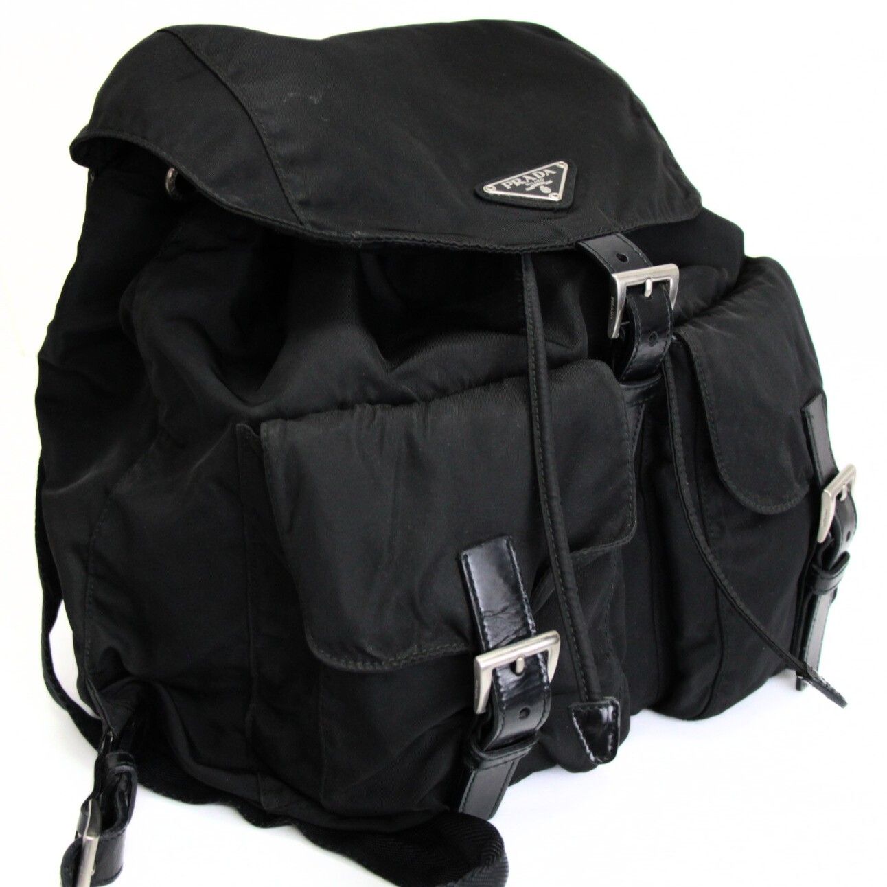 美品 プラダ PRADA 三角ロゴ リュックサックWポケット ナイロン 黒 プラダ PRADA 三角ロゴ Wポケット リュックサック バックパック