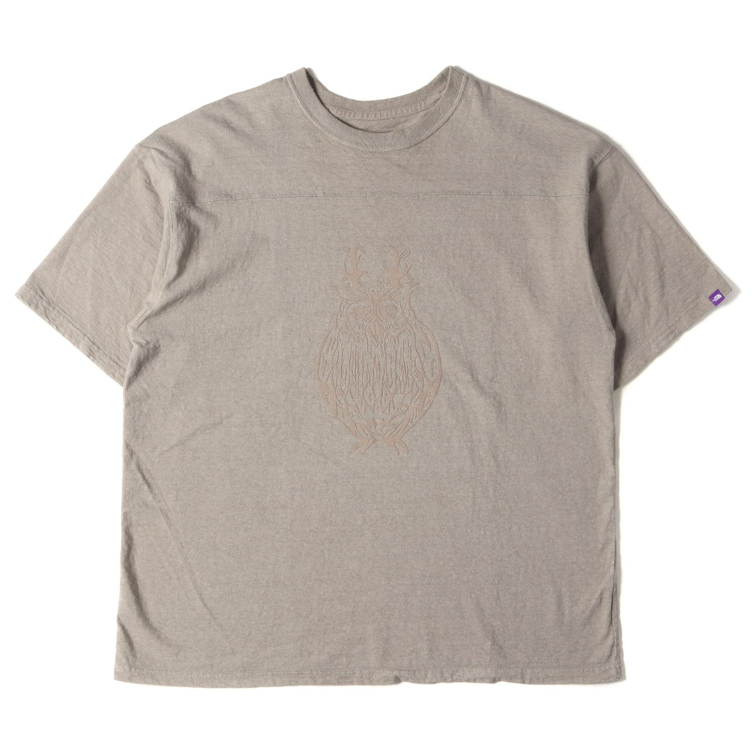 美品 THE NORTH FACE PURPLE LABEL ノースフェイス パープルレーベル Tシャツ サイズ:M 23AW フクロウ フロッキープリント ヘビー クルーネック 半袖Tシャツ FFFES Graphic Tee NT3375N トープ系