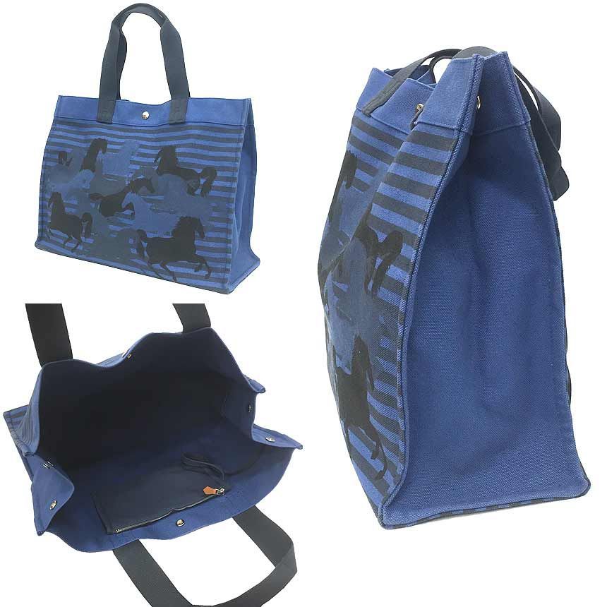 HERMES　エルメス　Chouvain　シューヴォーアン トートバッグ　馬　カモフラ　キャンバス　ネイビー　美品　aq11465
