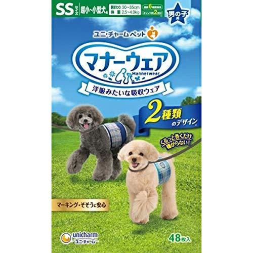 ユニ・チャーム 【セット販売】マナーウェア 男の子用 超小～小型犬用 SSサイズ 青チェック・紺チェック 48枚×2コ