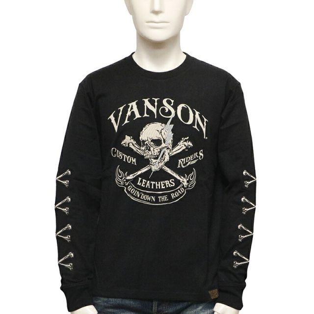 スカル刺繍　Tシャツ　長袖　L　黒 VANSON T.F.O.A. スカル 刺繍 黒 長袖シャツ L