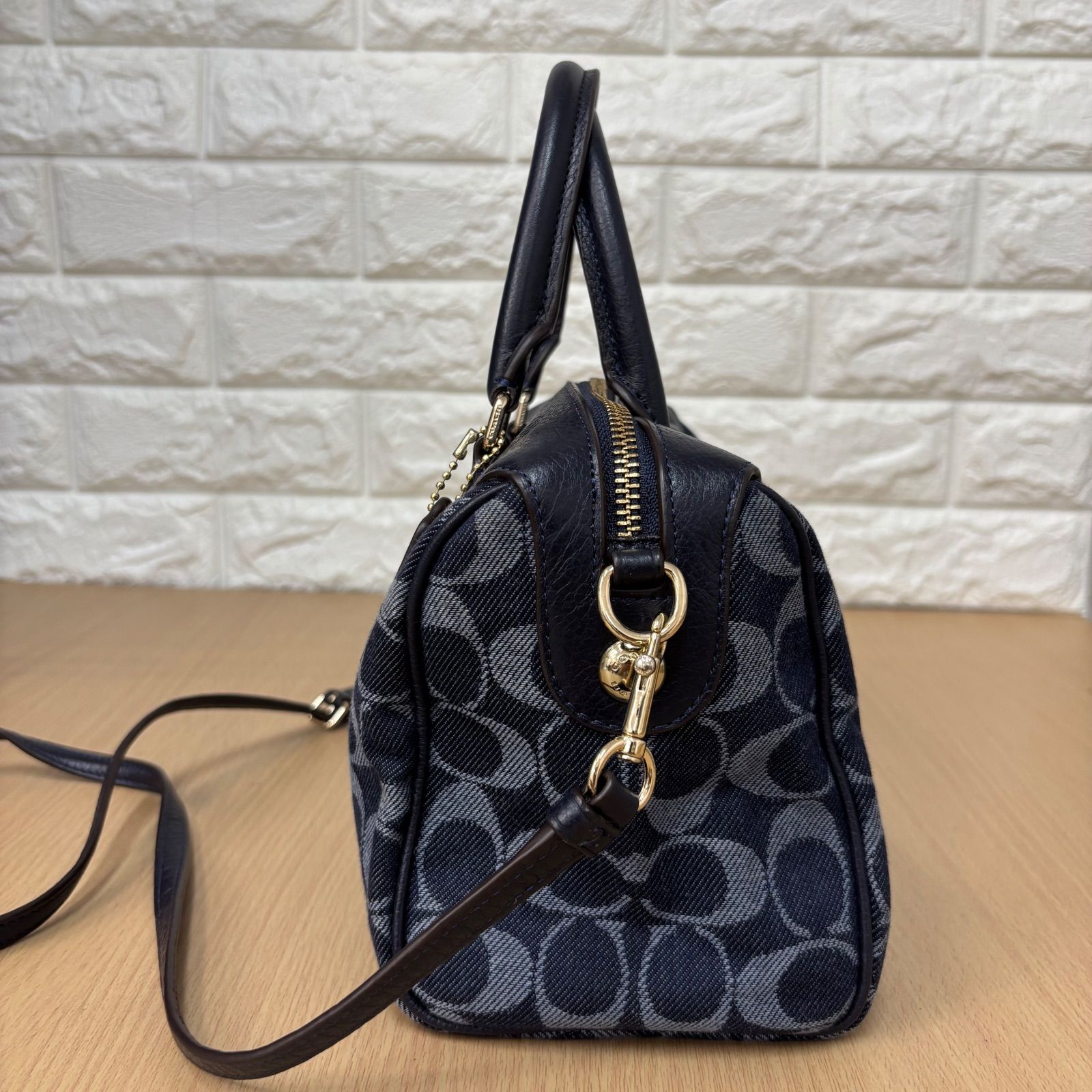 コーチ　ミニボストンバッグ　F39920 2WAY デニム　ネイビー　良品 ◎COACH コーチ 2way ミニボストンバッグ ショルダーバッグ デニム地