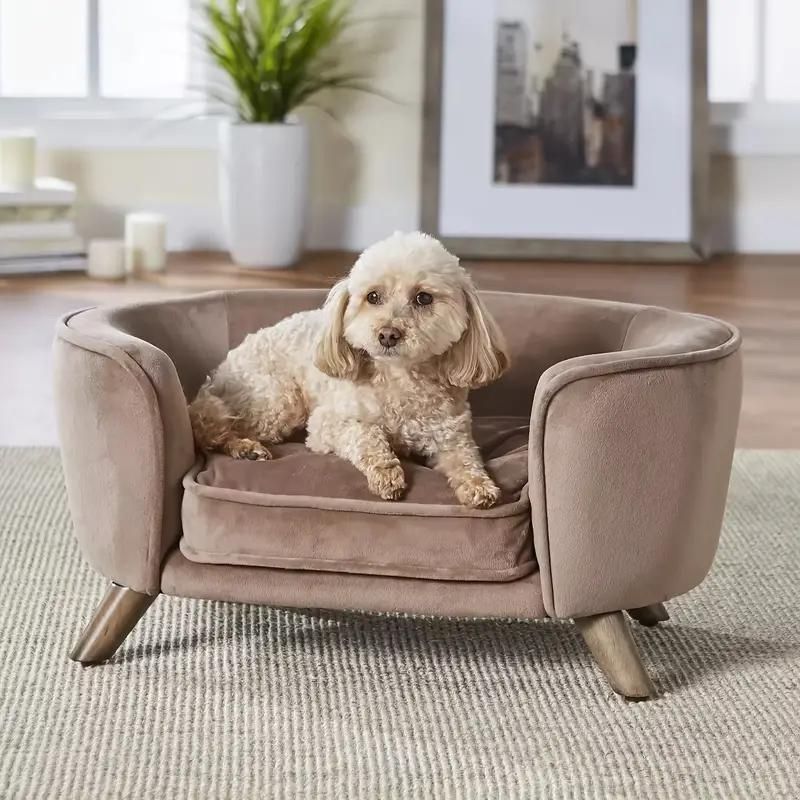 新品未使用ペットベッド ペットソファ ペット用チェア 脚付き 犬 猫 超小型犬 小型犬 クッション付き ポケット付き インテリア ベルベット生地 おしゃ
