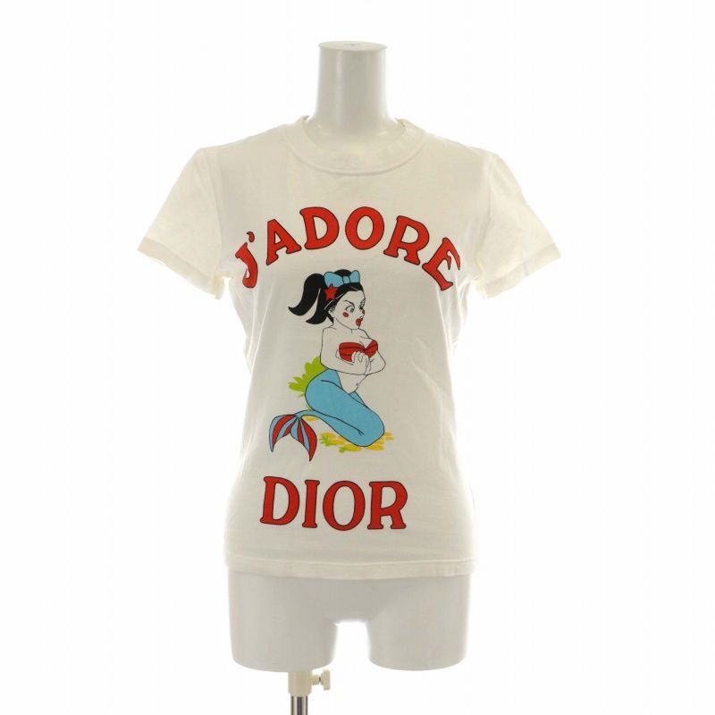 クリスチャンディオール Christian Dior ブティック BOUTIQUE 2002年 Tシャツ カットソー 半袖 クルーネック J ADORE DIOR マーメイド プリント 白 ホワイト 赤 レッド |XZ GY18