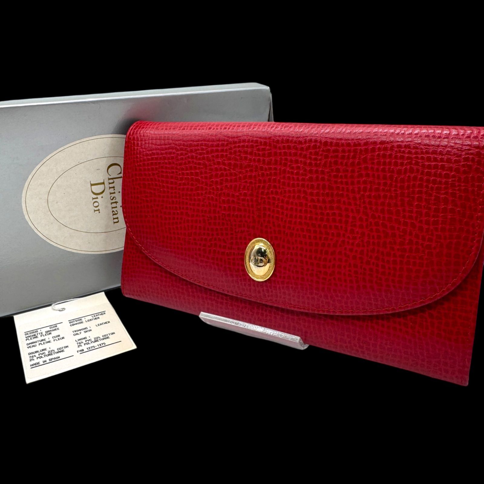 Christian Dior クリスチャンディオール レザーウォレット 長財布 ゴールドロゴ金具 赤 レッド
