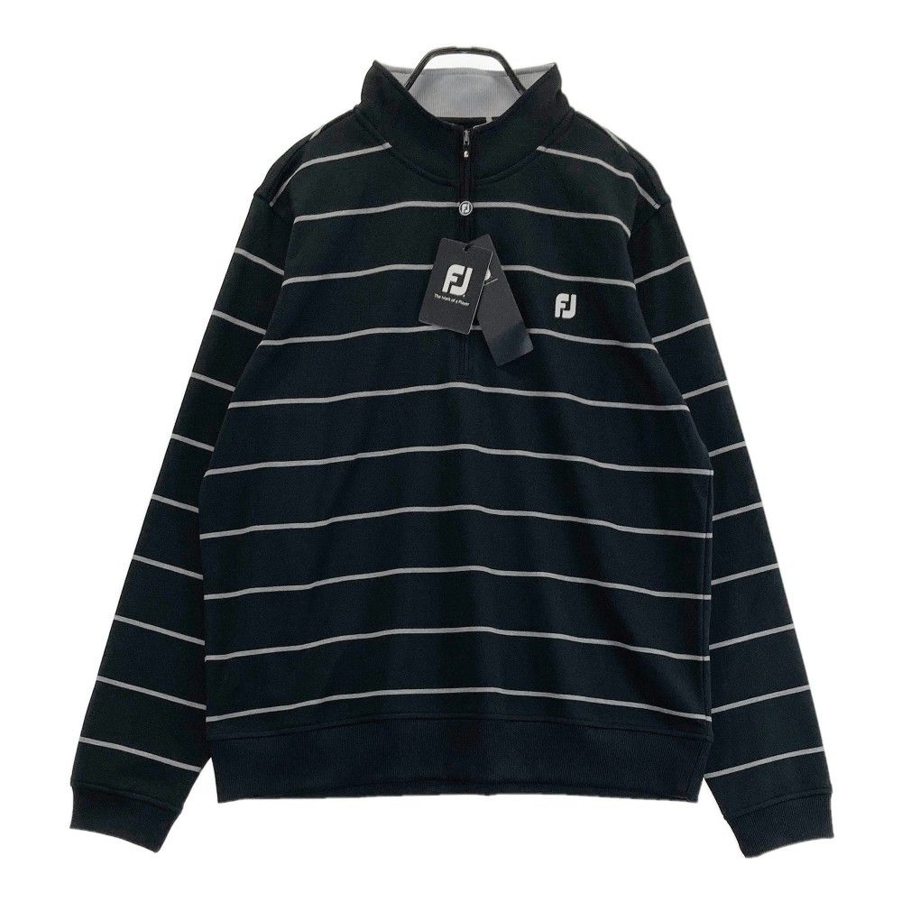 サイズ：2XL FOOT JOY フットジョイ  ハーフジップ 長袖Tシャツ 裏起毛 ボーダー柄 ブラック系 [240101302302]# ゴルフウェア メンズ ストスト