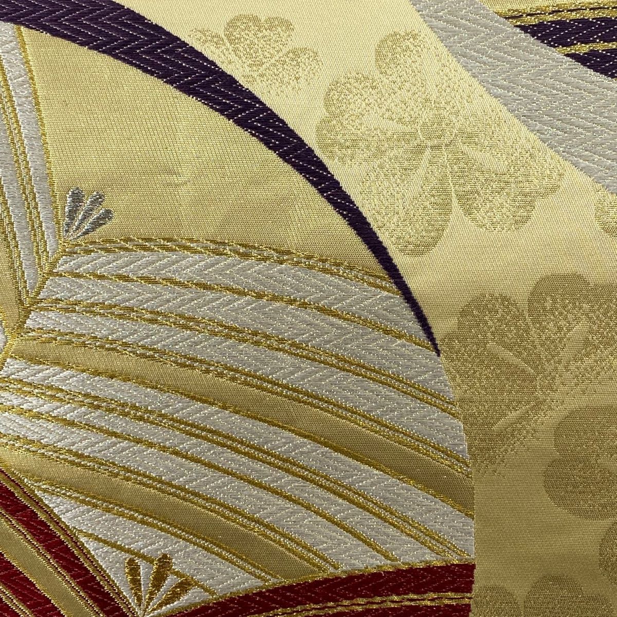 袋帯 美品 秀品 振袖向き 若松 桜 箔 金銀糸 薄黄 六通 正絹