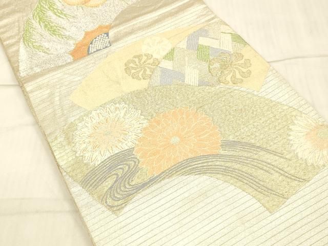 【驚きの価格が実現！】 平和屋着物＊夏物 アンティーク 大正ロマン 丸帯 地紙流水花文 金銀糸 正絹 DAAW4511cm