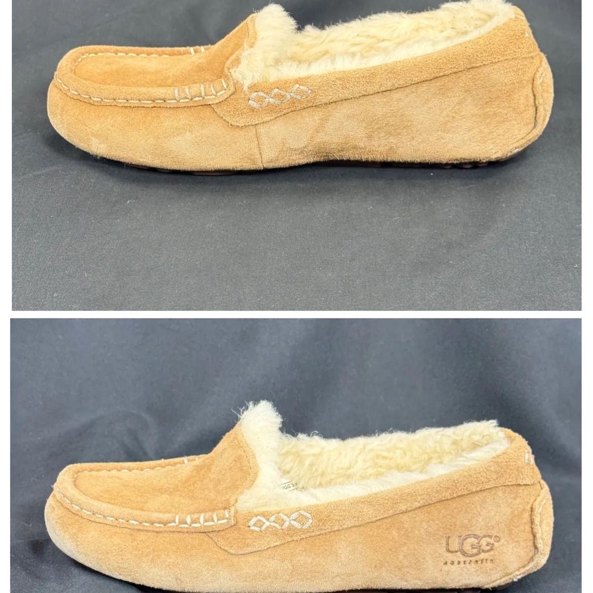 UGG アグ アンスレー 23cm ボア モカシン ムートンシューズ スリッポン 