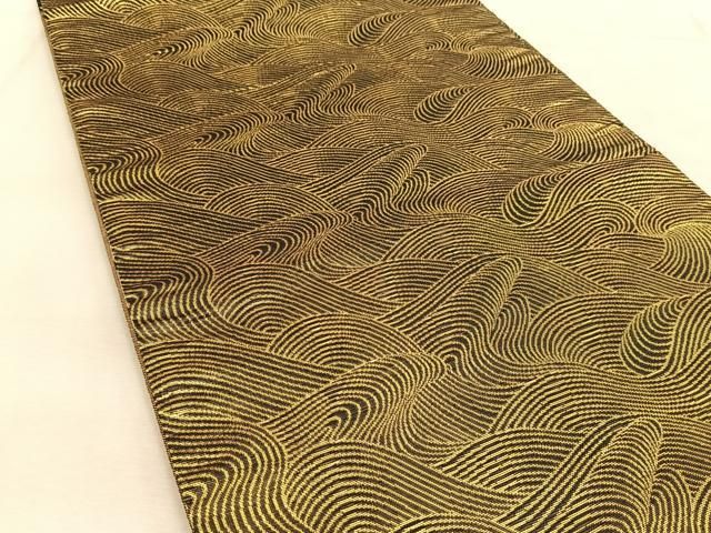 平和屋着物◎両面 六通柄袋帯 花流水 梓 黒地 金糸 正絹 逸品