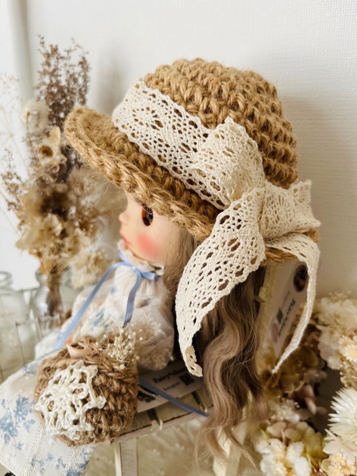 麦わら帽子とカゴバックセット ブライスアウトフィット ドール用