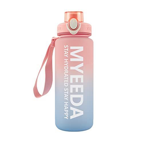 ピンクブルー MYEEDA ウォーターボトル 直飲み スポーツ ランニング 水筒 プラスチック水ボトル メモリ付き 水筒 おしゃれ 洗いやすい bpaフリー マグボトル 耐高温 耐落下 600ml 女の子 男の子 軽量 半透明 水筒 可愛い アウトドア 取っ手