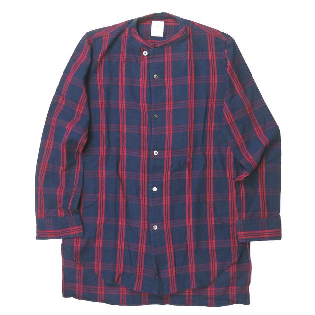 KICS DOCUMENT キクスドキュメント 日本製 SQ Hem Band Collar Shirt チェックバンドカラーシャツ 01-1601-0002 2 ネイビー/レッド 長袖 トップス mc64168