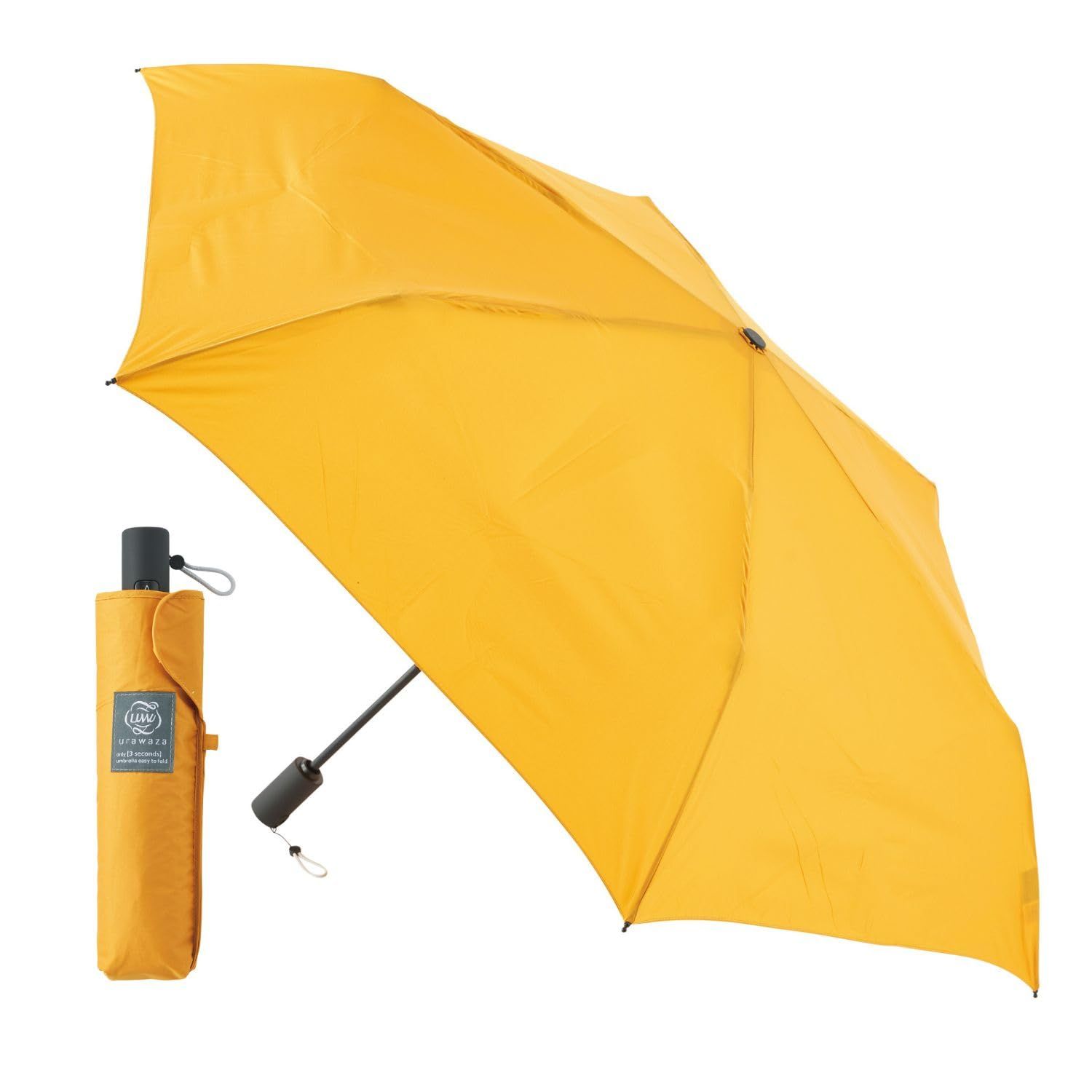 3秒のurawaza ウラワザ スリム 軽量 自動開閉 折りたたみ傘 UVカット 晴雨対応 55cm 10298 カナリア カナリア 親骨の長さ 55㎝