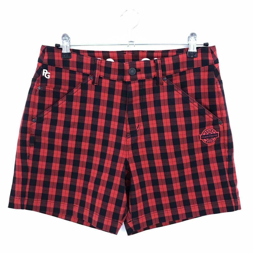 パーリーゲイツ ショートパンツ レッド×ダークネイビー チェック柄 ロゴ白 レディース 2 L ゴルフウェア PEARLY GATES