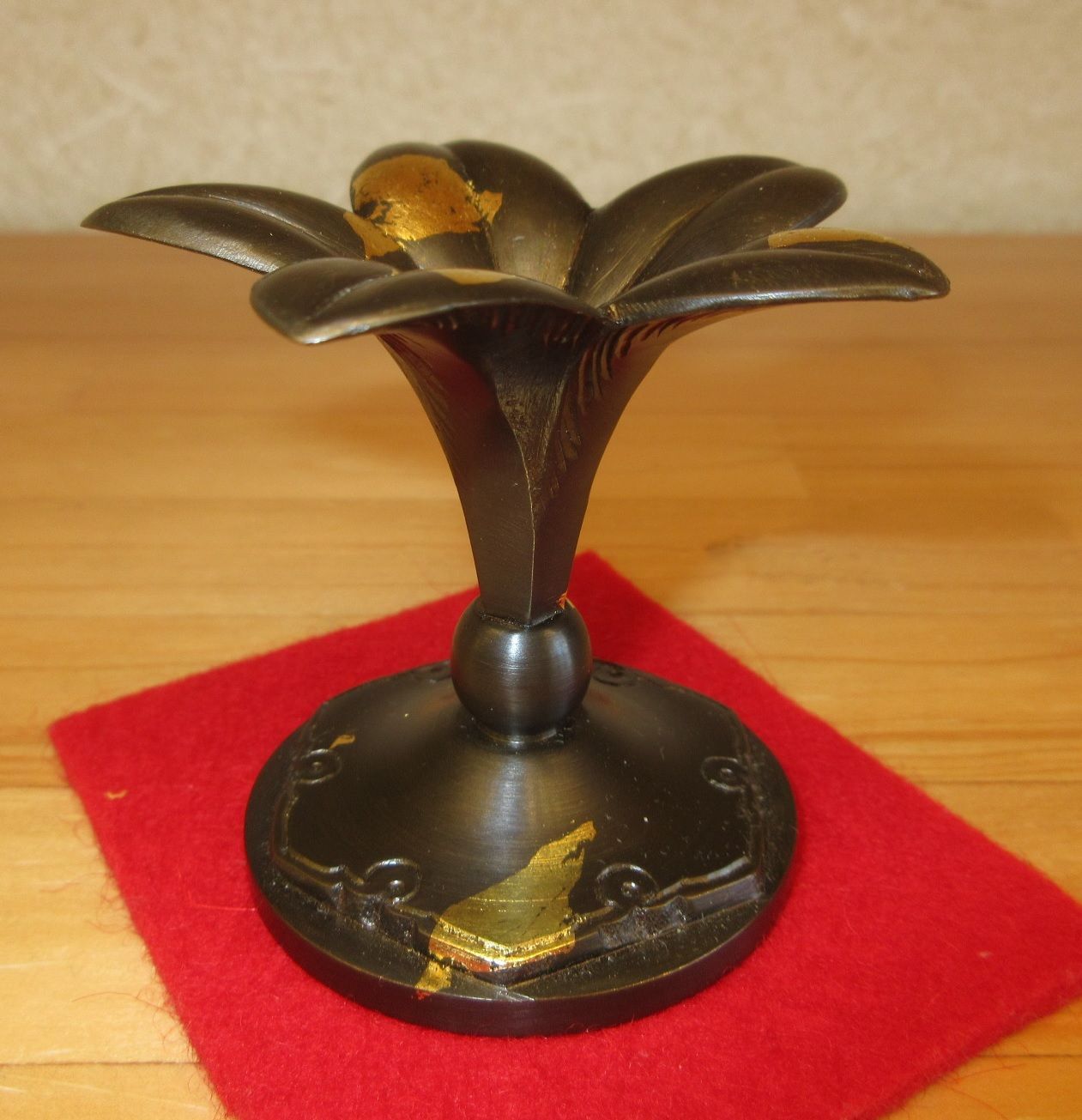 逢絢亭 茶道具 蓋置 唐銅 砂張 衝羽根の形 黒瀬宗康 共箱入り