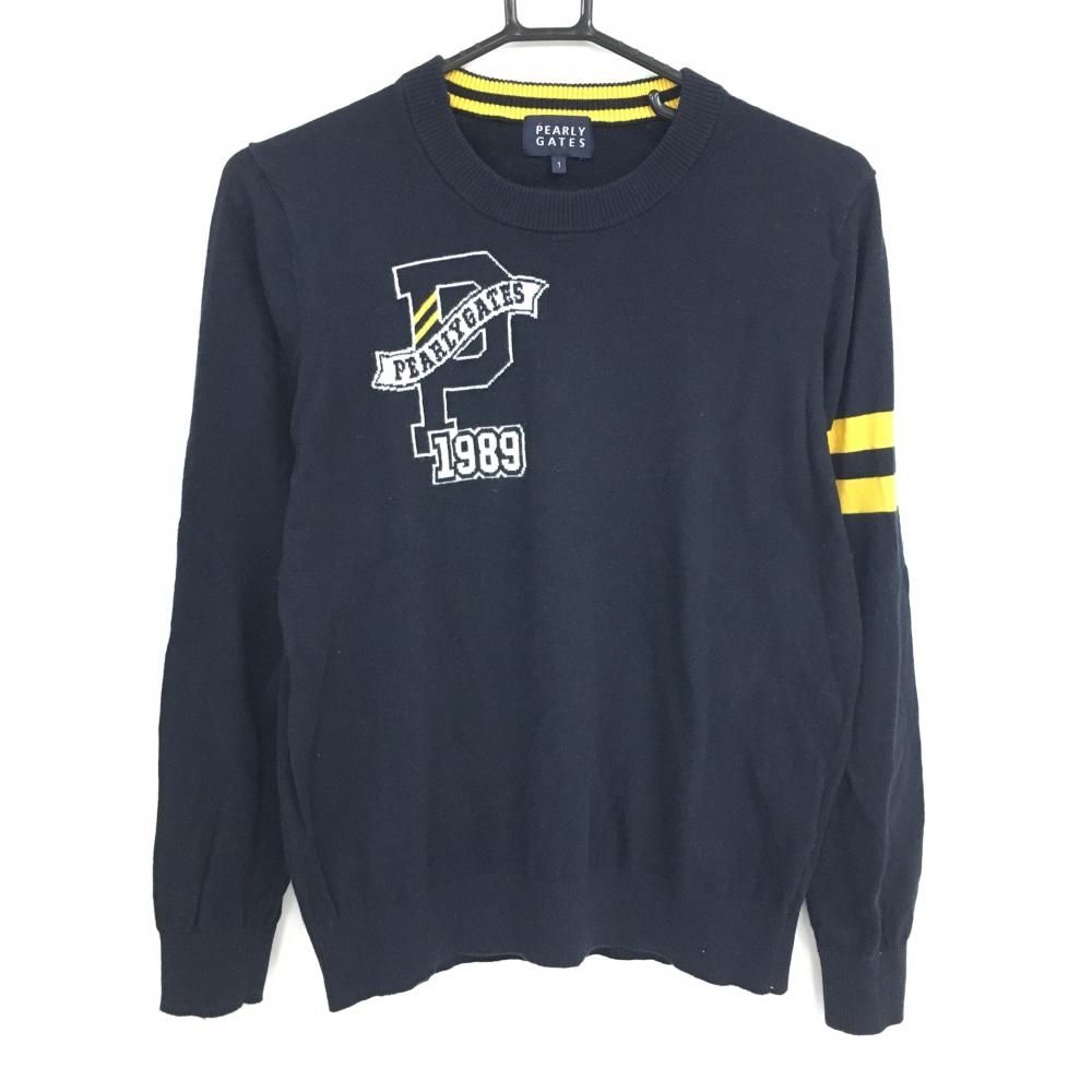 美品】パーリーゲイツ セーター ネイビー×イエロー 袖2ライン 美品】パーリーゲイツ セーター ネイビー×イエロー 袖2ライン