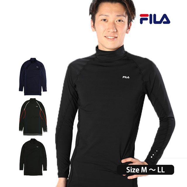 スポーツインナー メンズ フィラ FILA ストレッチ 長袖 ハイネック Tシャツ フィットネス コンプレッションシャツ 3色 M L LL  445-111