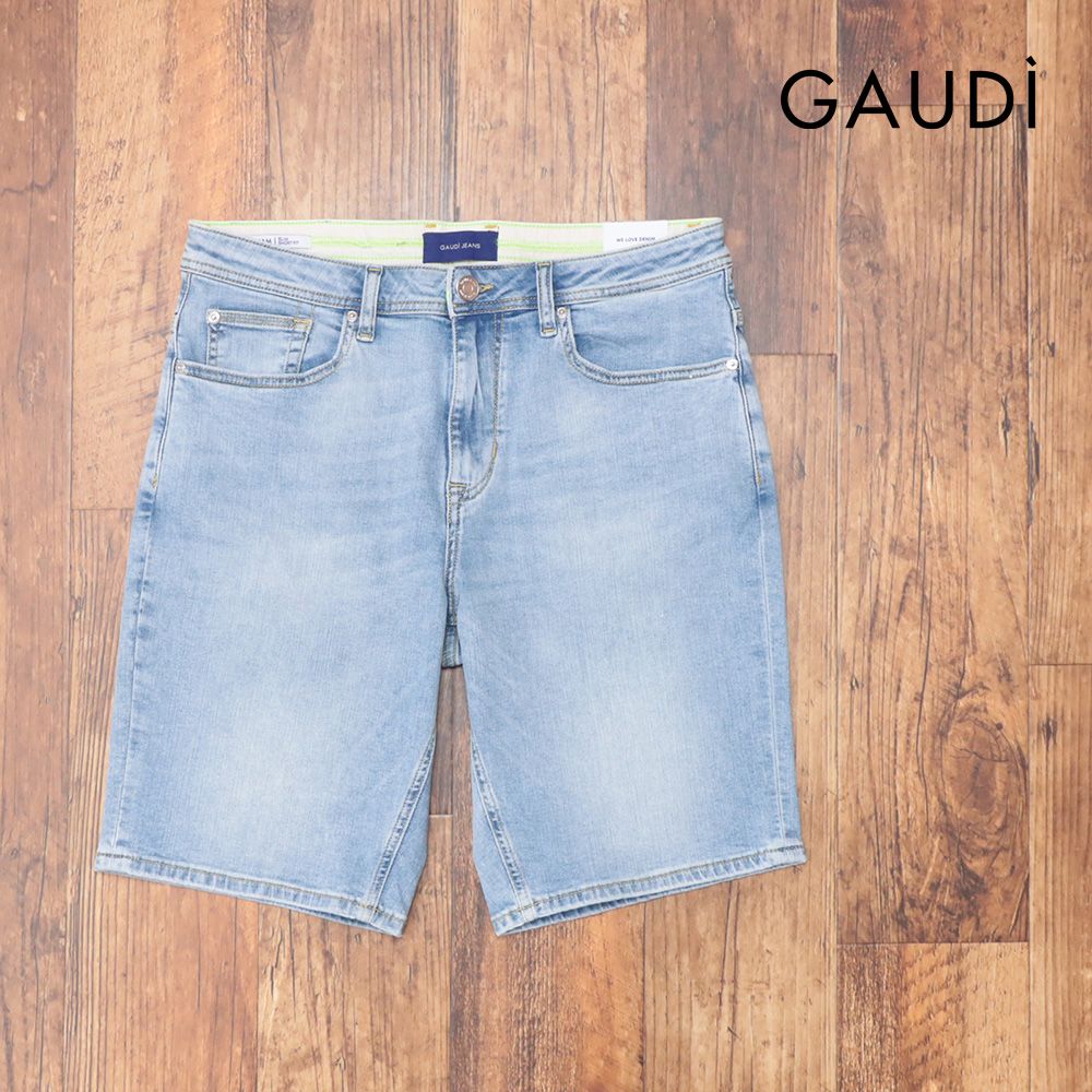 25春夏|GAUDI|34インチ|デニム ハーフパンツ C511GU26016 ストレッチ ダメージ加工 ショーツ |青|ブルー|kf282|