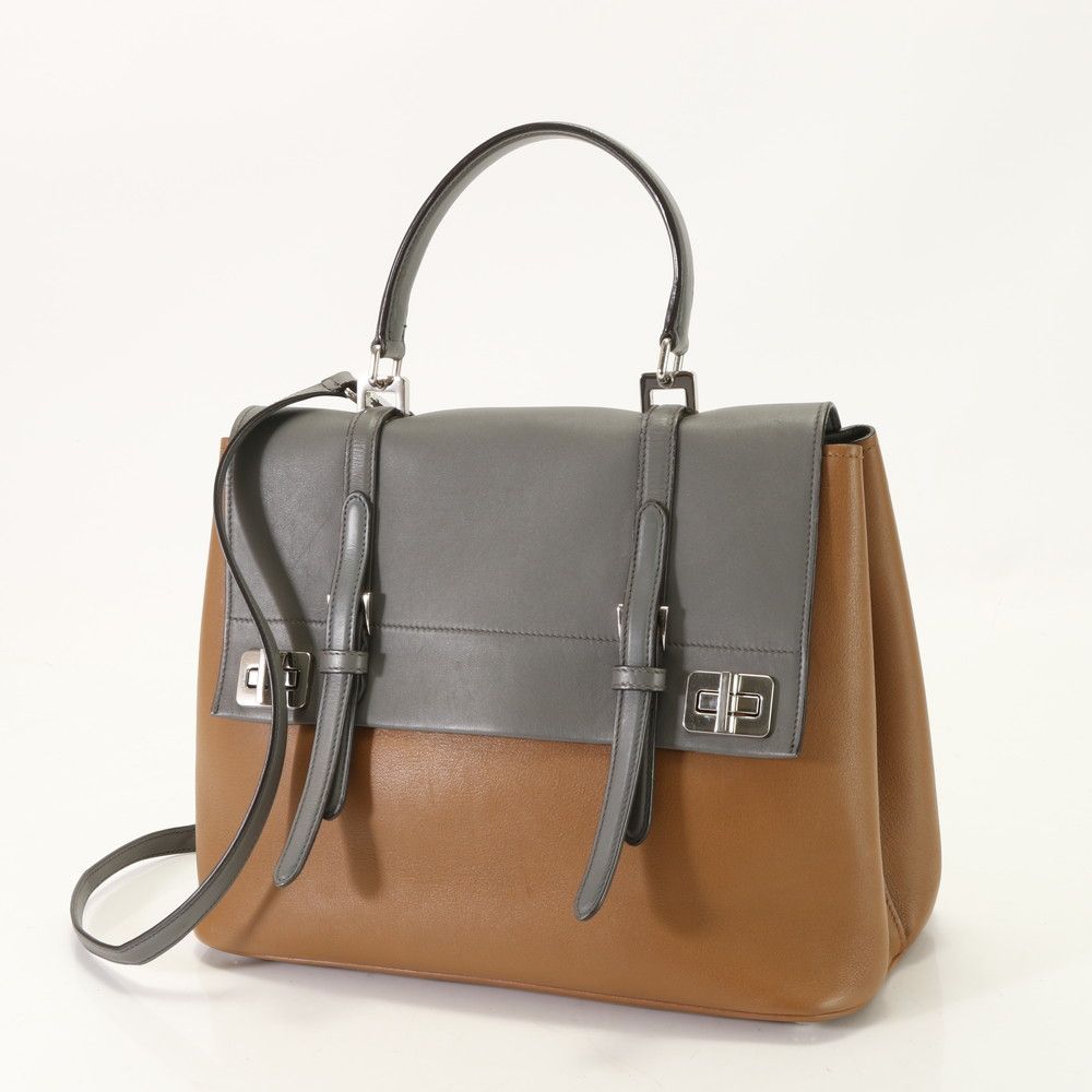 極美品】プラダ サフィアーノキュイール レザー ハンドバッグ グレー
