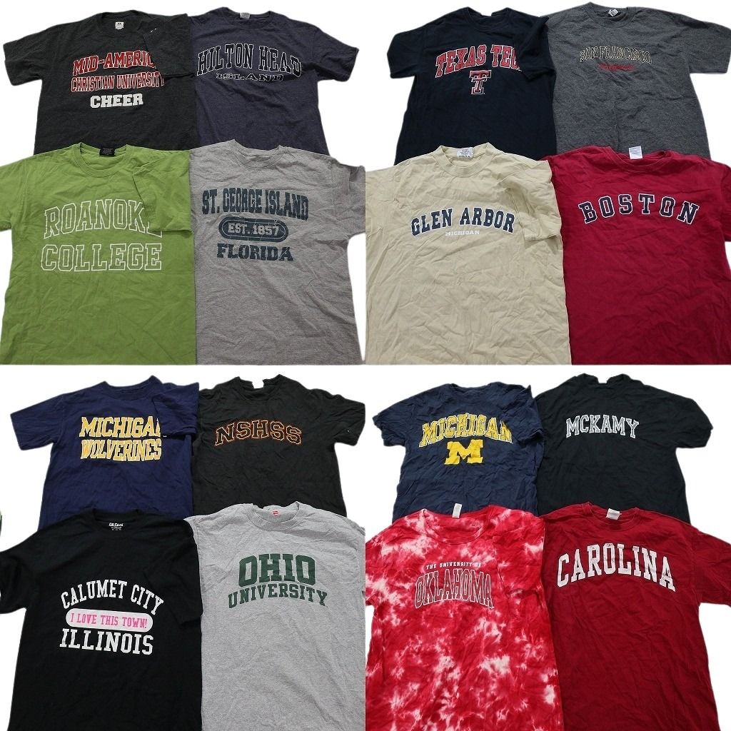古着卸 カレッジ風 半袖Tシャツ 16枚セット メンズ M ミシガン大学 オクラホマ大学 テキサス大学 古着 NA2656