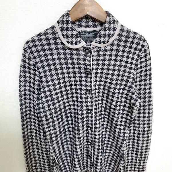 wnc フェラガモ Ferragamo カーディガン XS 黒 グレー 千鳥格子