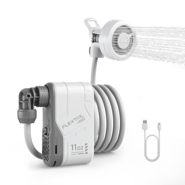 FLEXTAILGEAR MAX SHOWER ポータブルシャワー 簡易シャワー 電動シャワー 携帯シャワー キャンプ シャワー シャワー ポンプ 18.5wh USBーＣ充電式 水流量両段モード 水圧強い 軽量 コンパクト 家庭用 釣り 海水浴 サーフィン