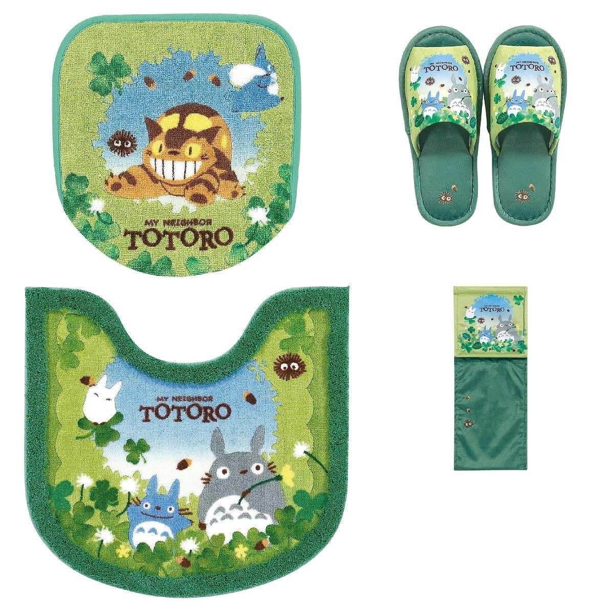 センコー ジブリ 洗浄便座 普通便座兼用 トトロ マルチ型 グリーン あおぞらどんぐり ４点 セット 緑 トイレマット となりのトトロ