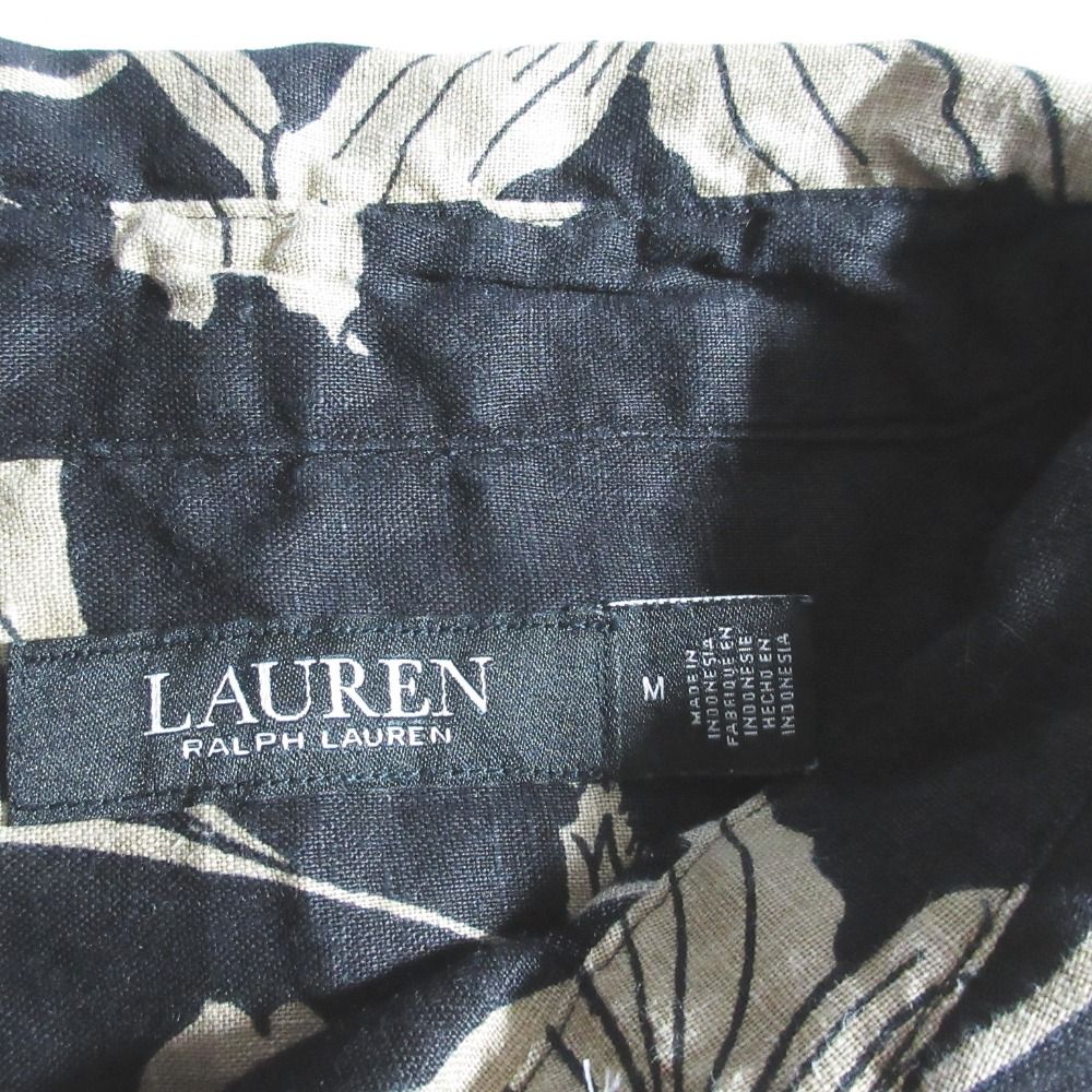 美品 LAUREN RALPH LAUREN ローレンラルフローレン フラワープリント リネンシャツ サイズM ブラック ベージュ レディース 古着 中古 美品 LAUREN RALPH LAUREN ローレンラルフローレン フラワー