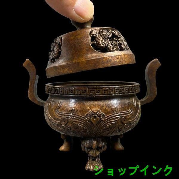 瑞獣三足両耳香炉 磁器香炉 香具 仏具 工芸品 装飾品 美術