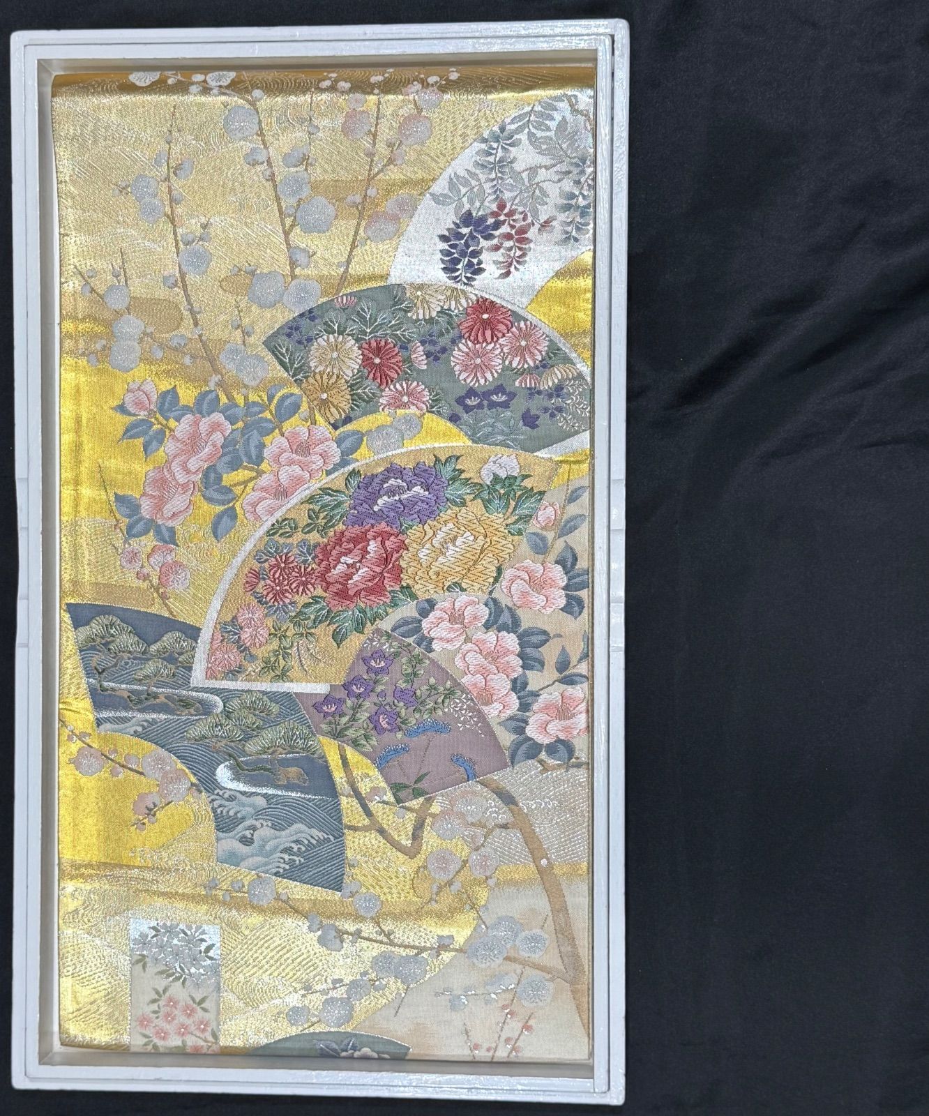 k31 金扇四季花 豪華絢爛 華麗 長さ434cm正絹全通袋帯 ♥