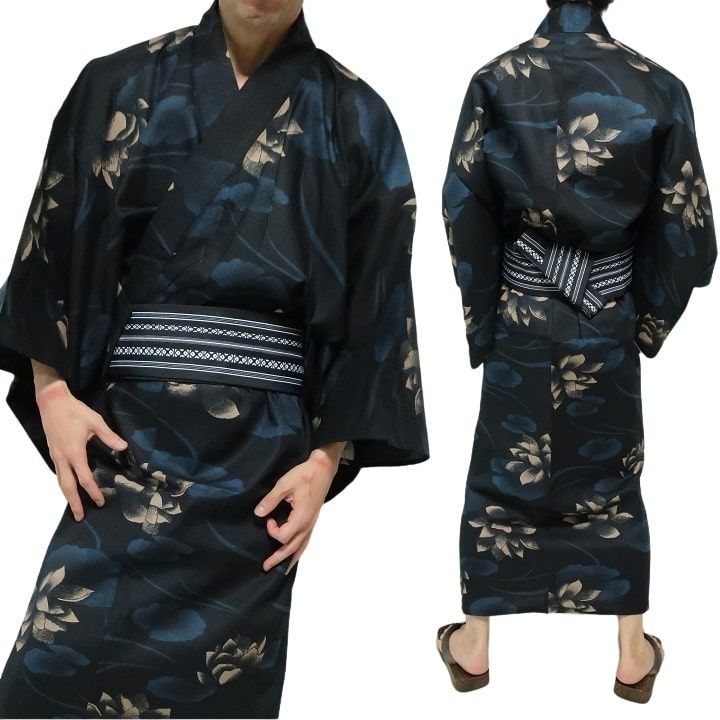 浴衣　ゆかた　ユカタ　Lサイズ　ネイビー　花柄　浴衣単品販売　紺色 浴衣 ゆかた ユカタ Lサイズ ネイビー 花柄 浴衣単品販売 紺色