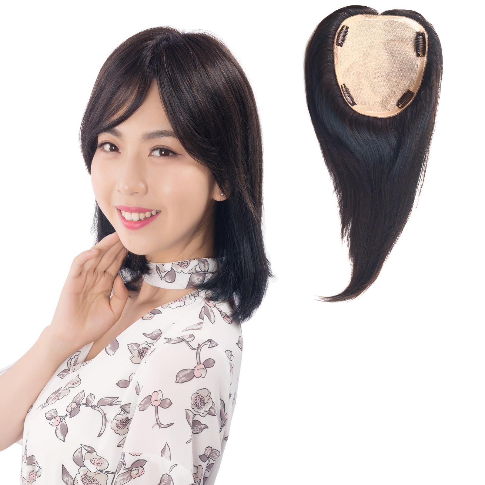人毛 総手植え 広範囲 リアルスキン 部分ウィッグ 分け目自然 医療用 女性 ヘアピース つむじ付き 白髪隠れ HIYE 前髪あり ワンタッチ 通気性 ベースサイズ横16cm縦18cm 20cm 自然色
