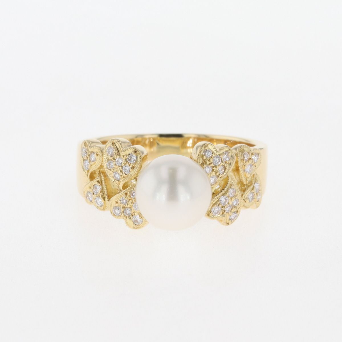 パール デザインリング K18 イエローゴールド メレダイヤ 指輪 真珠 ...