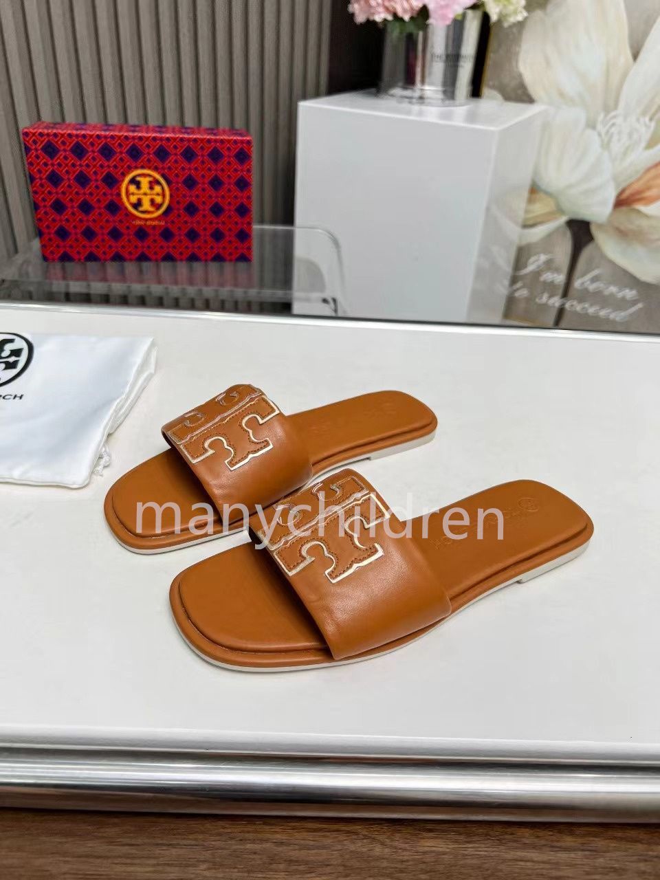 新品 トリーバーチ TORY BURCH   ダブルTスポーツスライド レディースサンダル ブラウン