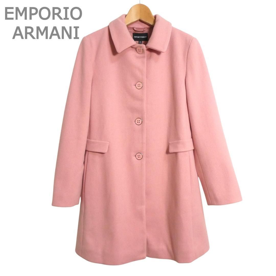 【ピンクの猫】エンポリオアルマーニ ブラックレザー ロングコート 40 ピンクの猫】エンポリオアルマーニ ブラックレザー ロングコート 40 k
