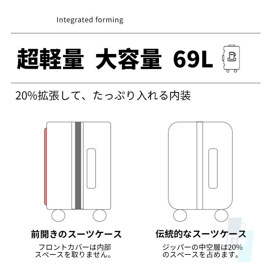 スーツケース キャリーケース 機内持ち込み 多機能スーツケース フロントオープン 前開き 超軽量 大容量 USBポート付き 充電口 カップホルダー付き 43L/69L