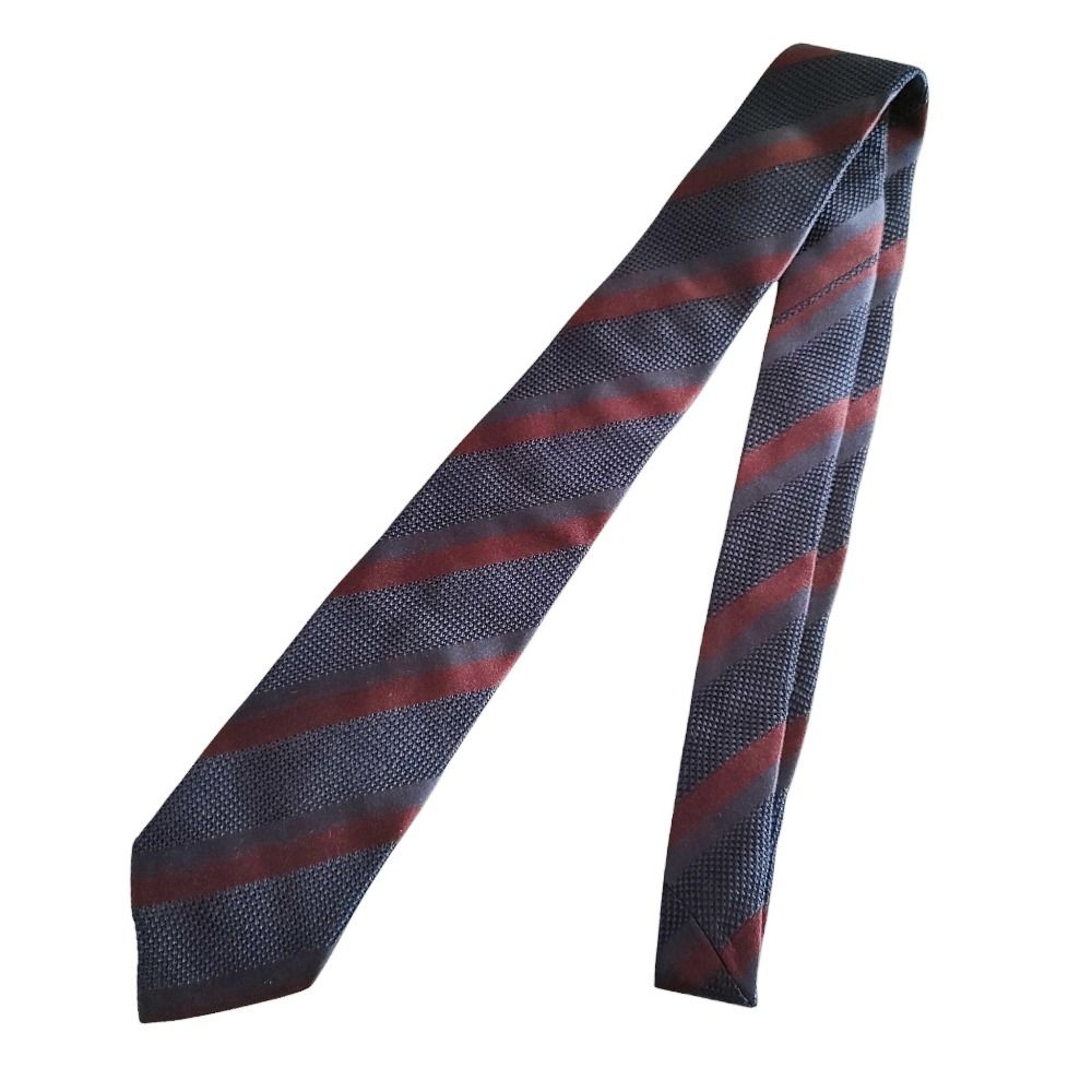 バーバリー　ネクタイ　ストライプ　ネイビー　ブラウン　ホースロゴ 美品バーバリーブラックレーベル ナロータイ ネイビー ブラウン