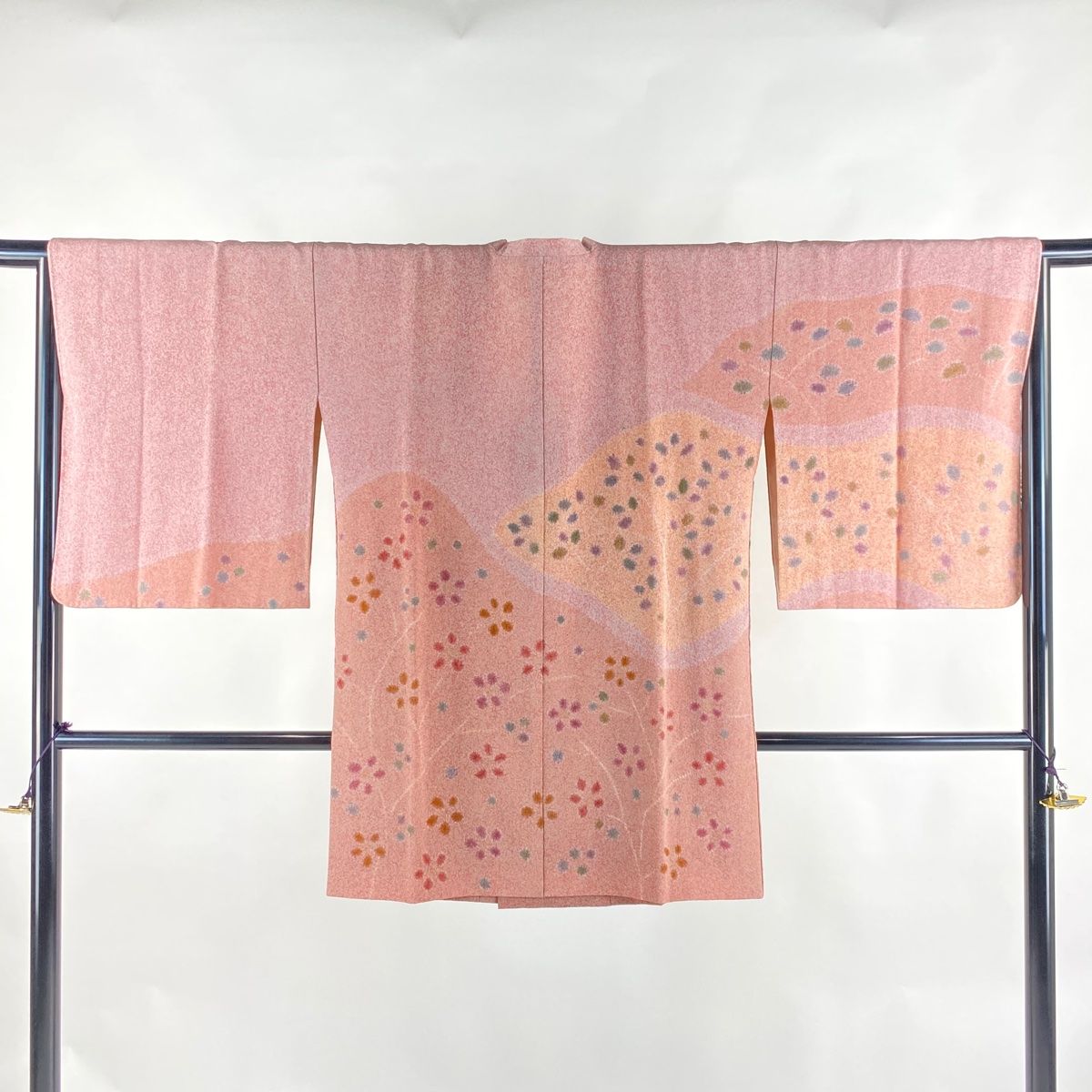 道中着 身丈87cm 裄丈67cm M 和装コート 角衿 花 金彩 絞り ピンク 正絹 秀品