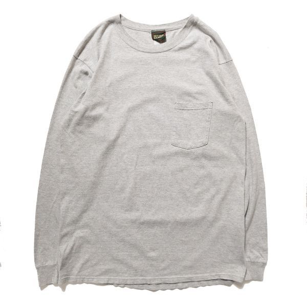 90's USA製 IRVINE PARK クルーネック ポケット付 ロングスリーブ Tシャツ 長袖 (L) 霜降り灰 無地 ロンT ポケT 90年代 旧タグ オールド　アメリカ古着 USED  ビンテージ ヴィンテージ
