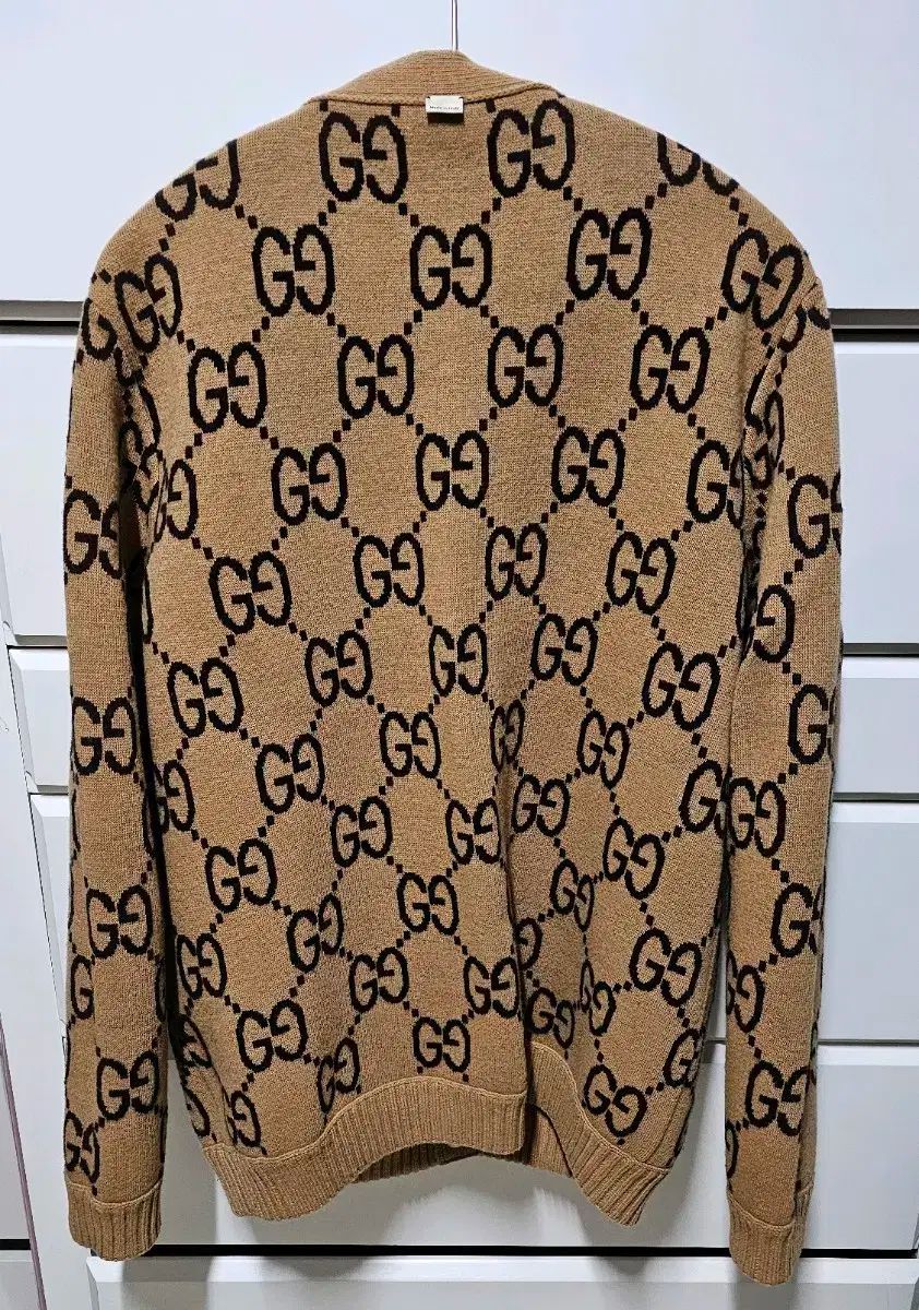 M GUCCI グッチ リバーシブル ジャカード ウール カーディガン キャメル