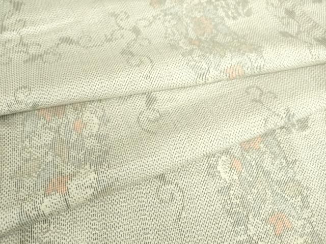 平和屋着物▽上質な紬 単衣 洋花唐草文 やまと誂製 正絹 逸品